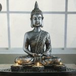 Pewter Buddha Statue Candle Set Includes 3 Candle Holders & Decorative Stones